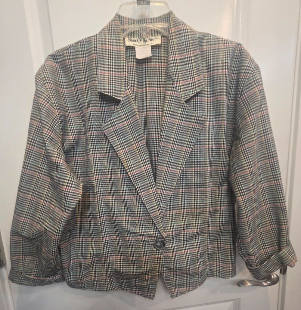 State Of The Art Vintage Blazer Jacket Women's Large Multicolor Cotton Preppy